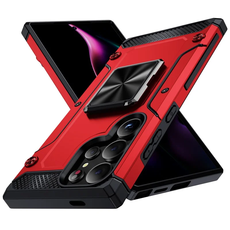 Für Samsung Galaxy S24 Ultra Fall PC+TPU Rüstung Stoßfester Handyhülle mit integriertem Ständer - Rot