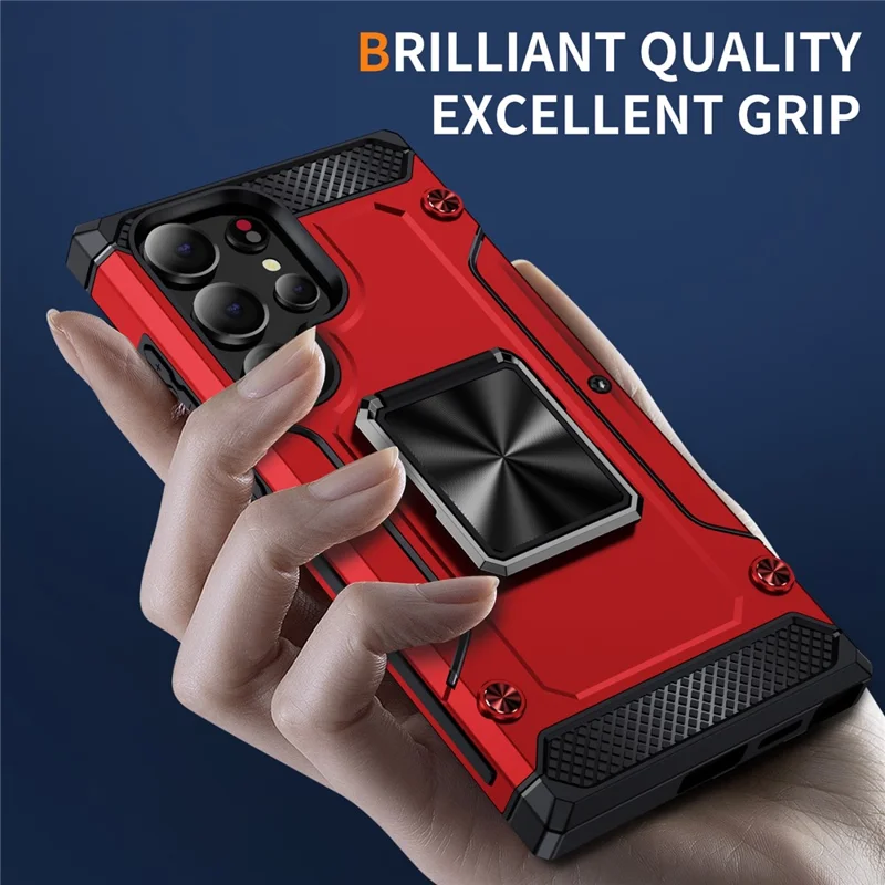 Für Samsung Galaxy S24 Ultra Fall PC+TPU Rüstung Stoßfester Handyhülle mit integriertem Ständer - Rot