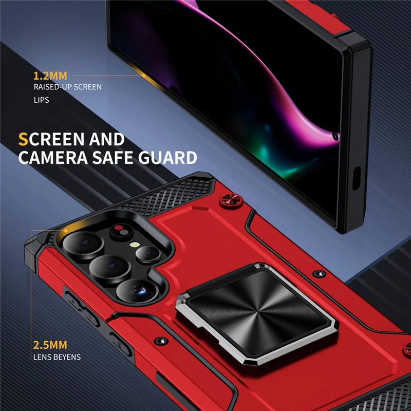 Für Samsung Galaxy S24 Ultra Fall PC+TPU Rüstung Stoßfester Handyhülle mit integriertem Ständer - Rot