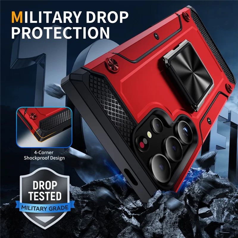 Für Samsung Galaxy S24 Ultra Fall PC+TPU Rüstung Stoßfester Handyhülle mit integriertem Ständer - Rot