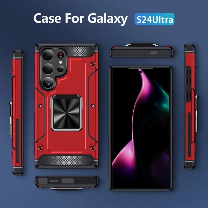 Für Samsung Galaxy S24 Ultra Fall PC+TPU Rüstung Stoßfester Handyhülle mit integriertem Ständer - Rot