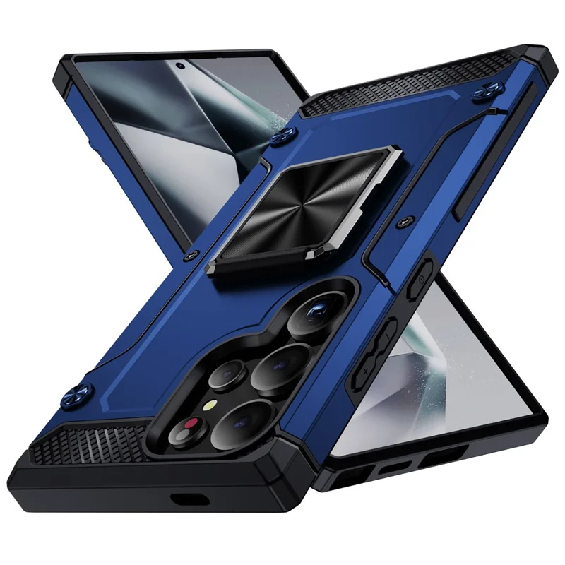 For Samsung Galaxy S24 Ultra Case PC+TPU Armor Shockproof Phone Cover Built-In Kickstand - Blue