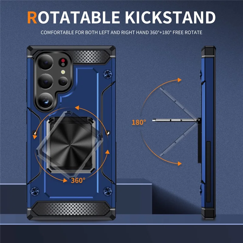 For Samsung Galaxy S24 Ultra Case PC+TPU Armor Shockproof Phone Cover Built-In Kickstand - Blue