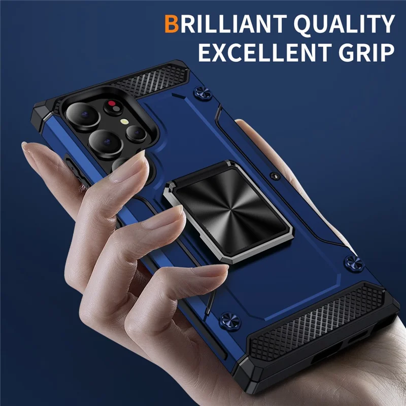 For Samsung Galaxy S24 Ultra Case PC+TPU Armor Shockproof Phone Cover Built-In Kickstand - Blue