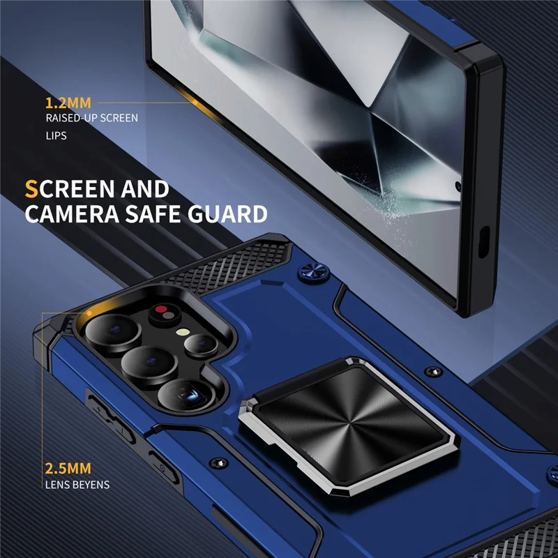 For Samsung Galaxy S24 Ultra Case PC+TPU Armor Shockproof Phone Cover Built-In Kickstand - Blue