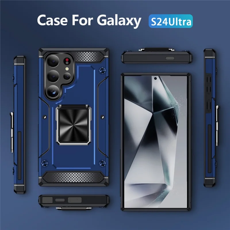 For Samsung Galaxy S24 Ultra Case PC+TPU Armor Shockproof Phone Cover Built-In Kickstand - Blue