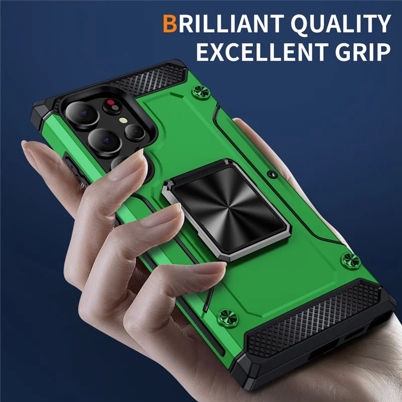 Funda para Samsung Galaxy S24 Ultra Carcasa PC+TPU Armadura a prueba de golpes Cubierta de teléfono Incorporado Soporte - Verde