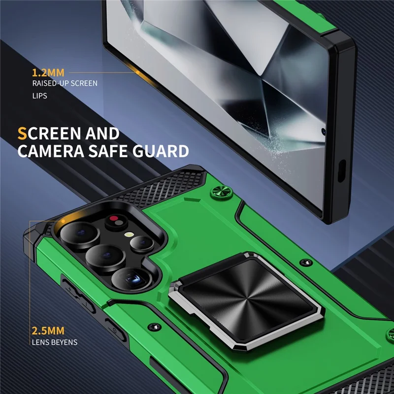 Funda para Samsung Galaxy S24 Ultra Carcasa PC+TPU Armadura a prueba de golpes Cubierta de teléfono Incorporado Soporte - Verde