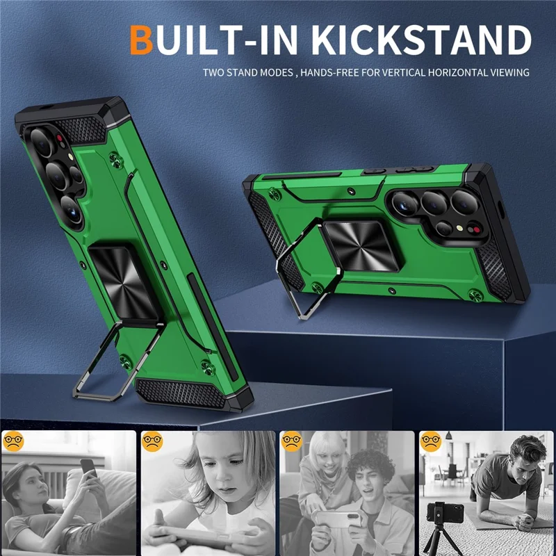 Funda para Samsung Galaxy S24 Ultra Carcasa PC+TPU Armadura a prueba de golpes Cubierta de teléfono Incorporado Soporte - Verde