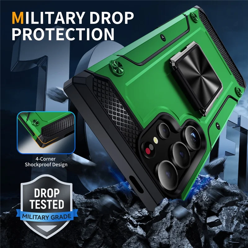 Funda para Samsung Galaxy S24 Ultra Carcasa PC+TPU Armadura a prueba de golpes Cubierta de teléfono Incorporado Soporte - Verde