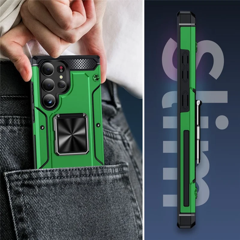 Funda para Samsung Galaxy S24 Ultra Carcasa PC+TPU Armadura a prueba de golpes Cubierta de teléfono Incorporado Soporte - Verde