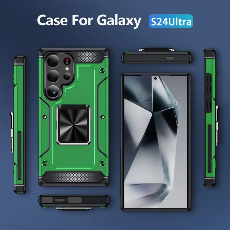 Funda para Samsung Galaxy S24 Ultra Carcasa PC+TPU Armadura a prueba de golpes Cubierta de teléfono Incorporado Soporte - Verde