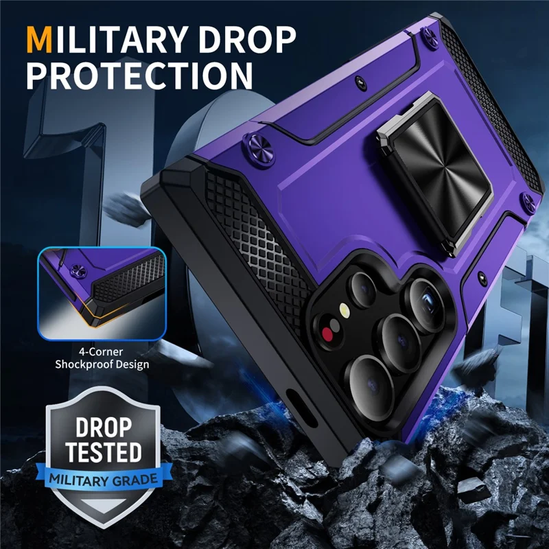 Étui pour Samsung Galaxy S24 Ultra Étui de protection en PC+TPU avec support intégré - Violet
