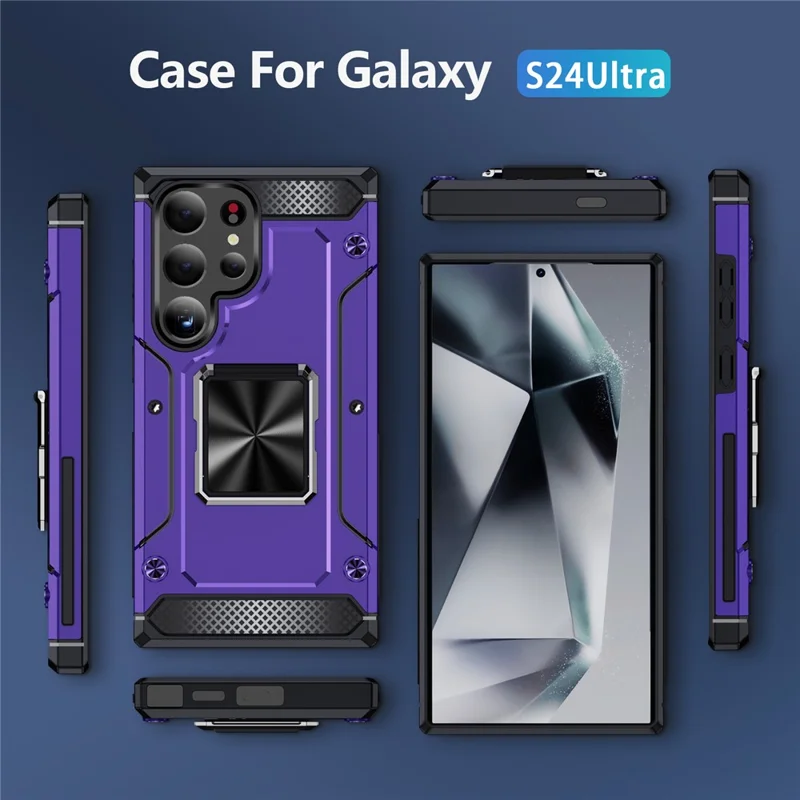 Étui pour Samsung Galaxy S24 Ultra Étui de protection en PC+TPU avec support intégré - Violet