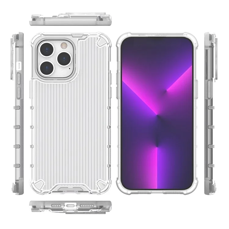 For iPhone 15 Pro Case Stripe Pattern PC+TPU Dual Layer Shockproof Phone Cover - Transparent