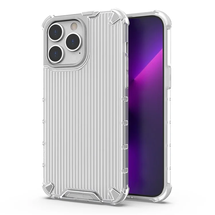 For iPhone 15 Pro Max Case PC+TPU Strip Pattern Heat Dissipation Phone Cover - Transparent