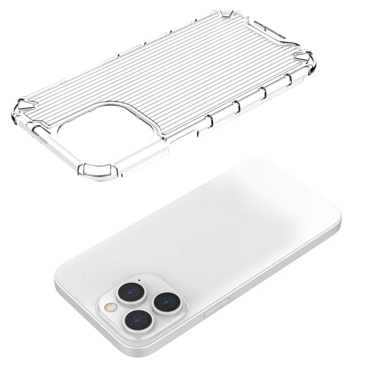 For iPhone 15 Pro Max Case PC+TPU Strip Pattern Heat Dissipation Phone Cover - Transparent