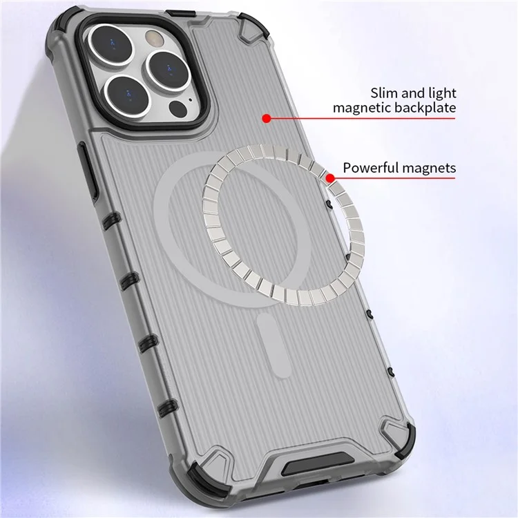 For iPhone 15 Pro Max Case Compatible with MagSafe PC+TPU Strip Pattern Phone Cover - Transparent