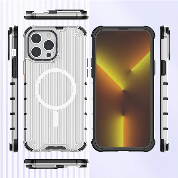 For iPhone 15 Pro Max Case Compatible with MagSafe PC+TPU Strip Pattern Phone Cover - Transparent