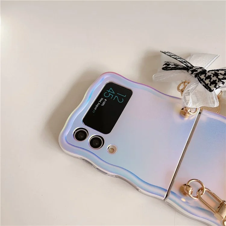 For Samsung Galaxy Z Flip4 5G Case TPU Shinny Laser Phone Cover with Pearl Bracelet