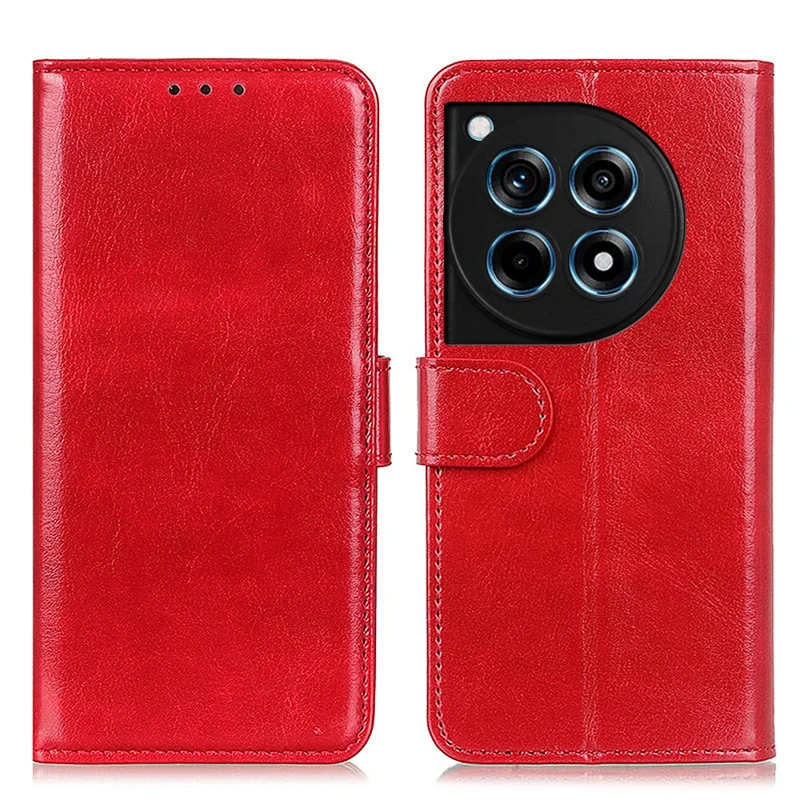 For OnePlus Ace 3 5G / 12R 5G Wallet Case Crazy Horse Texture Phone Leather Cover - Red