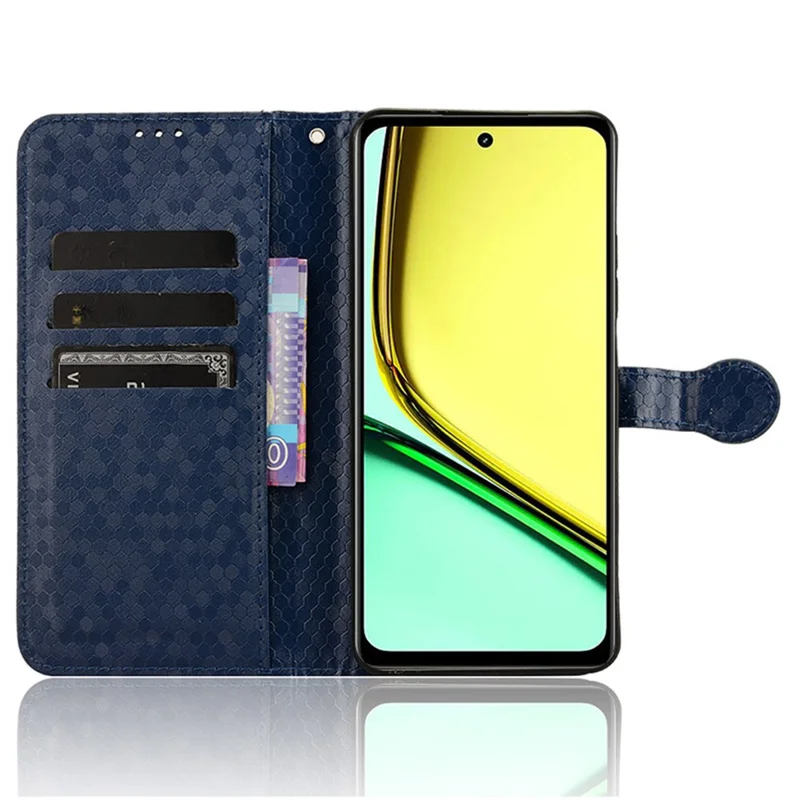 For Realme C67 4G Wallet Case Dots Imprinted Leather Stand Phone Cover - Dark Blue