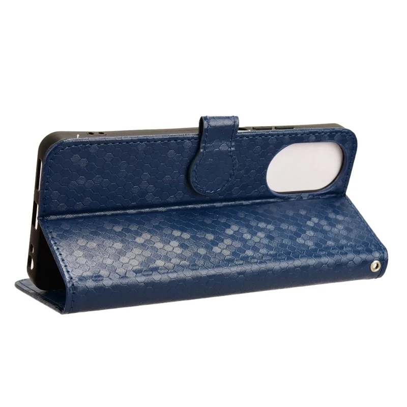 For Realme C67 4G Wallet Case Dots Imprinted Leather Stand Phone Cover - Dark Blue