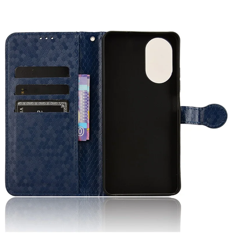 For Realme C67 4G Wallet Case Dots Imprinted Leather Stand Phone Cover - Dark Blue