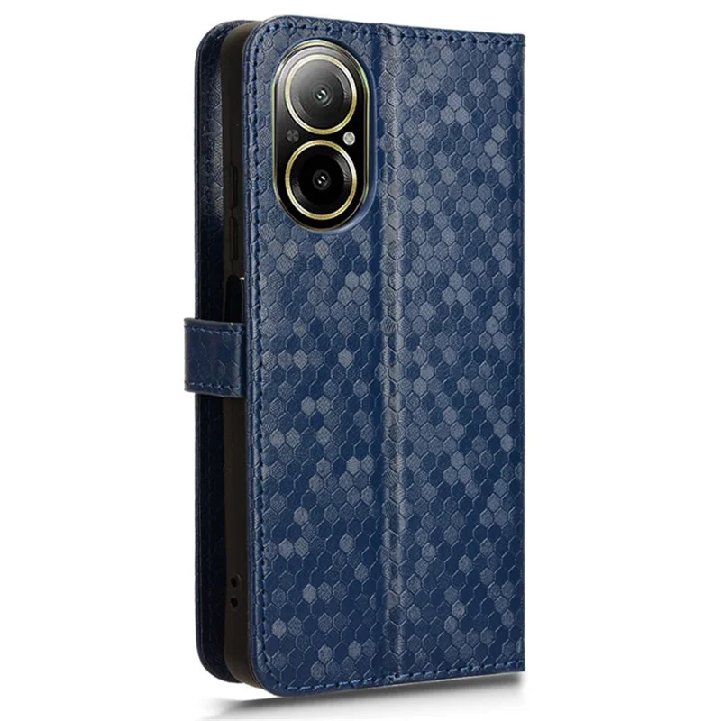 For Realme C67 4G Wallet Case Dots Imprinted Leather Stand Phone Cover - Dark Blue