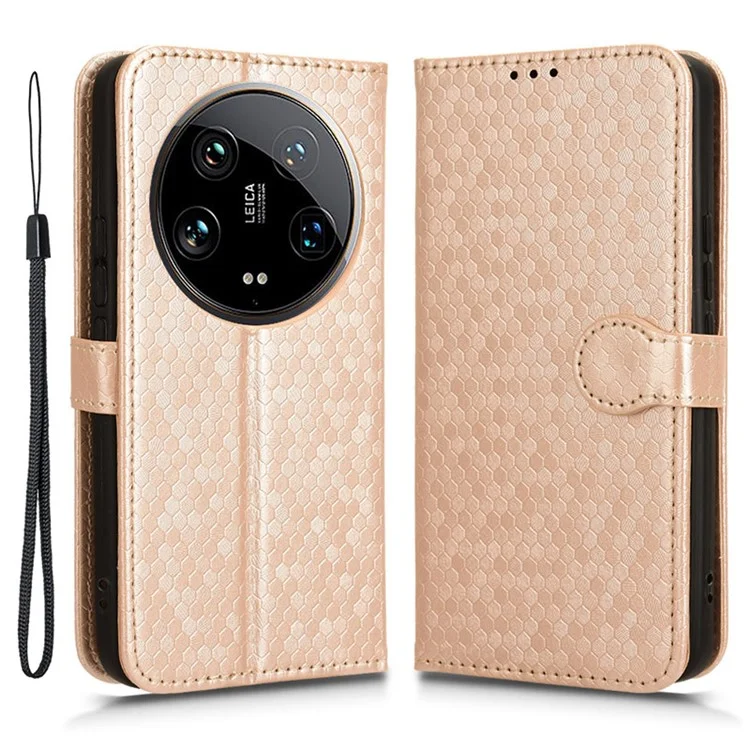 Для Xiaomi 14 Ultra Case Dots Imprinted PU Leather Wallet Stand Phone Cover - Розовое золото