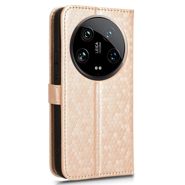 Для Xiaomi 14 Ultra Case Dots Imprinted PU Leather Wallet Stand Phone Cover - Розовое золото