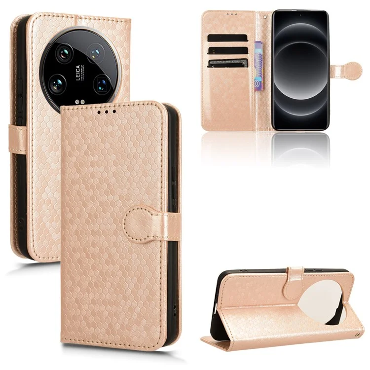 Для Xiaomi 14 Ultra Case Dots Imprinted PU Leather Wallet Stand Phone Cover - Розовое золото