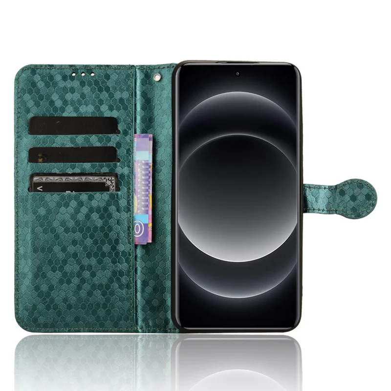 For Xiaomi 14 Ultra Case Dots Imprinted PU Leather Wallet Stand Phone Cover - Green
