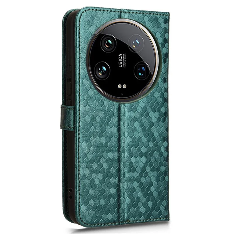 For Xiaomi 14 Ultra Case Dots Imprinted PU Leather Wallet Stand Phone Cover - Green