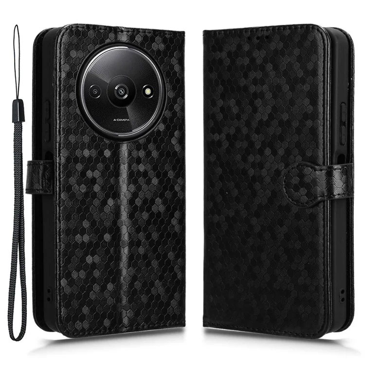 Per Xiaomi Redmi A3 / Poco C61 4G Custodia Punti Stampati in Pelle PU Stand per Visualizzazione Custodia per Telefono - Nero