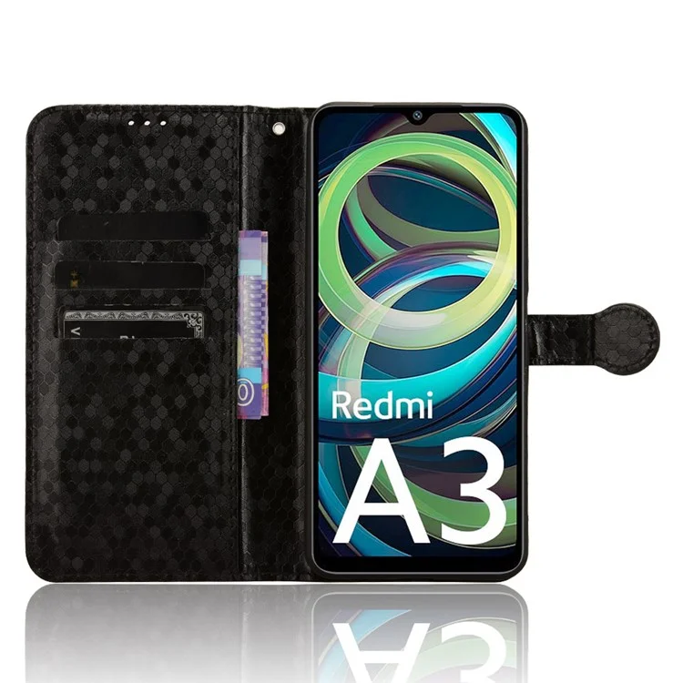 Per Xiaomi Redmi A3 / Poco C61 4G Custodia Punti Stampati in Pelle PU Stand per Visualizzazione Custodia per Telefono - Nero