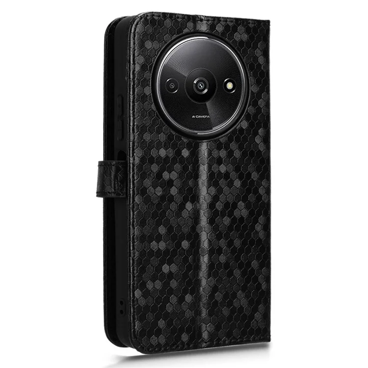 Per Xiaomi Redmi A3 / Poco C61 4G Custodia Punti Stampati in Pelle PU Stand per Visualizzazione Custodia per Telefono - Nero