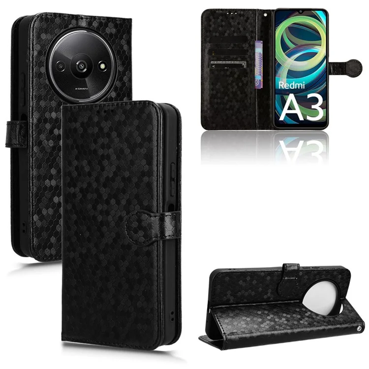Per Xiaomi Redmi A3 / Poco C61 4G Custodia Punti Stampati in Pelle PU Stand per Visualizzazione Custodia per Telefono - Nero
