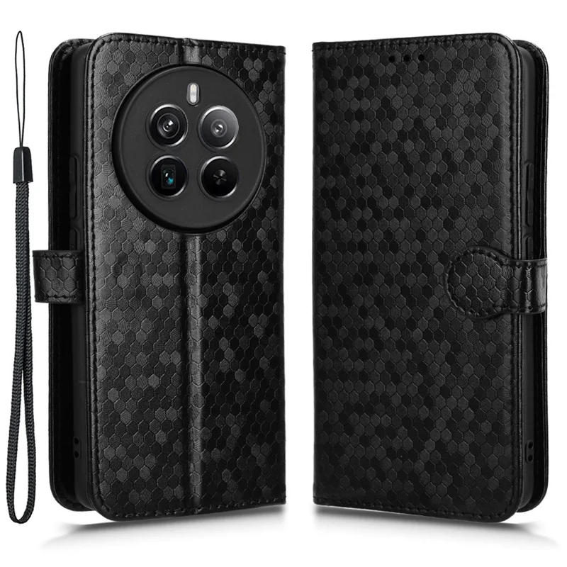 For Realme 12 4G / 12+ 5G Case Dots Imprinted PU Leather Mobile Phone Cover with Viewing Stand - Black