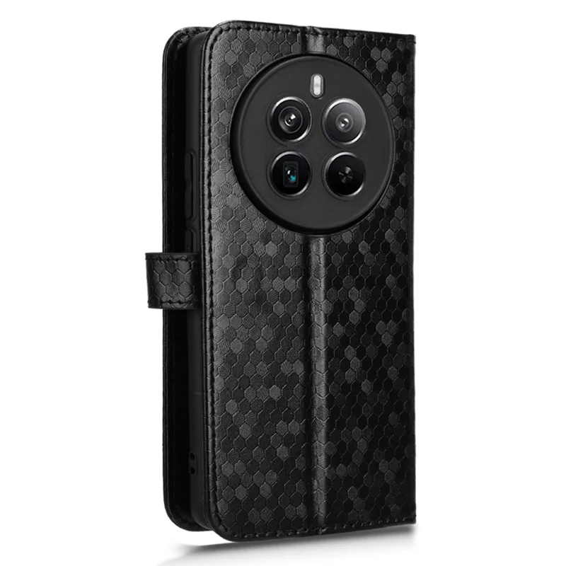 For Realme 12 4G / 12+ 5G Case Dots Imprinted PU Leather Mobile Phone Cover with Viewing Stand - Black