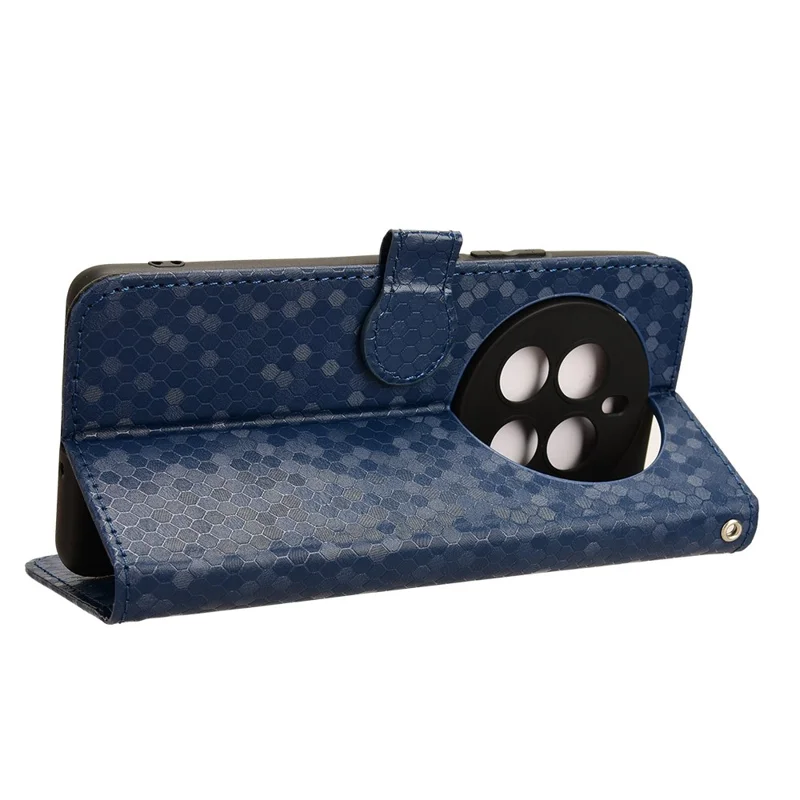 For Realme 12 4G / 12+ 5G Case Dots Imprinted PU Leather Mobile Phone Cover with Viewing Stand - Dark Blue