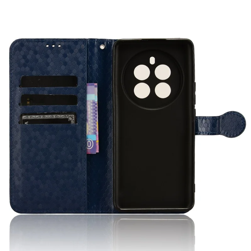 For Realme 12 4G / 12+ 5G Case Dots Imprinted PU Leather Mobile Phone Cover with Viewing Stand - Dark Blue