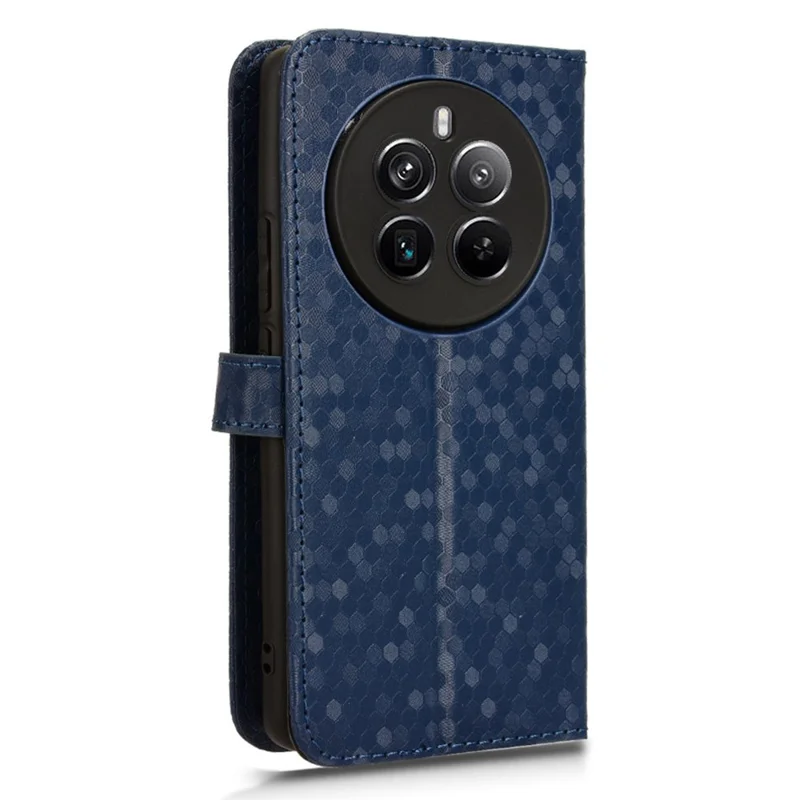 For Realme 12 4G / 12+ 5G Case Dots Imprinted PU Leather Mobile Phone Cover with Viewing Stand - Dark Blue