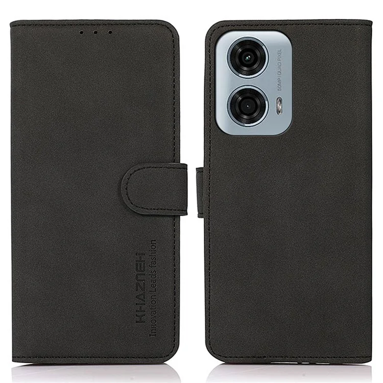 KHAZNEH Para Motorola Moto G24 Power Capa de Couro à Prova de Choque e Carteira com Suporte - Preto