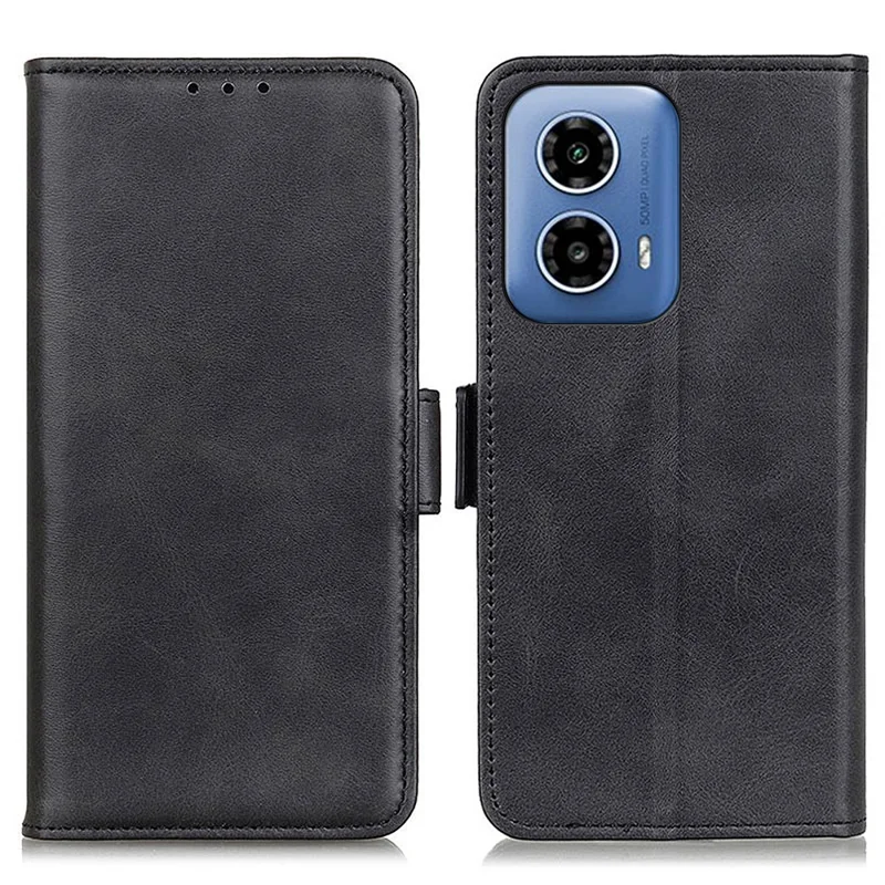For Motorola Moto G24 Power Case Scratch Resistant PU Leather Wallet Phone Cover - Black