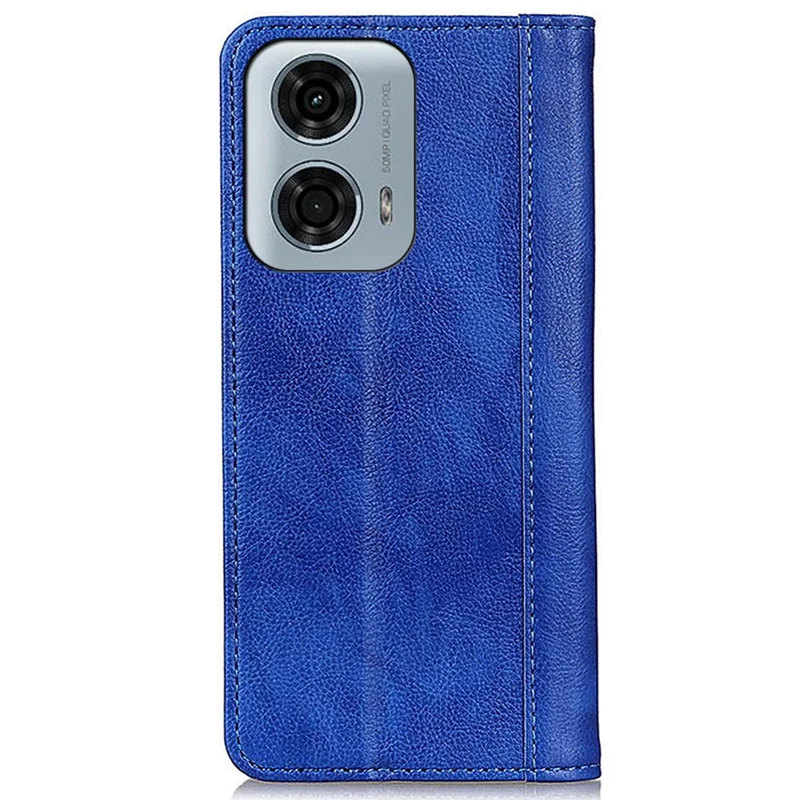 Per Motorola Moto G24 Power Case Litchi Texture Split Leather Magnetic Closing Wallet Phone Cover - Blu