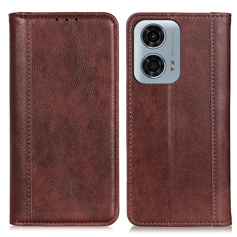Para Motorola Moto G24 Power Case Litchi Texture Split Leather Magnetic Closing Wallet Phone Cover - Marrón