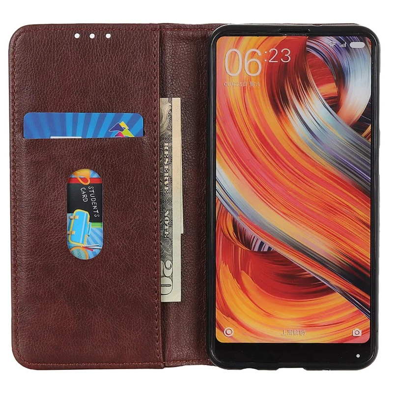 Para Motorola Moto G24 Power Case Litchi Texture Split Leather Magnetic Closing Wallet Phone Cover - Marrón