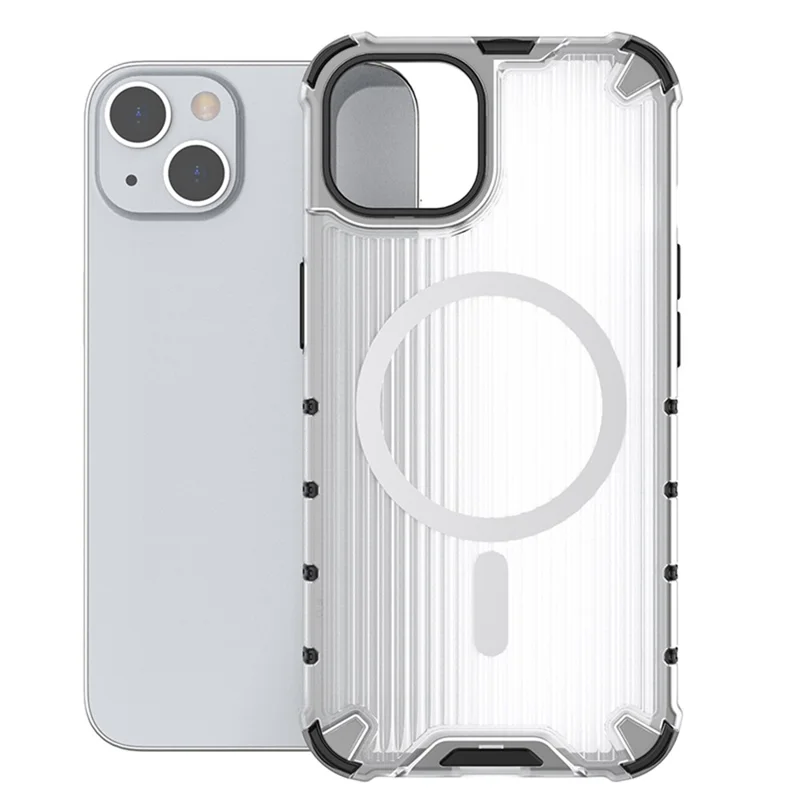 For iPhone 15 Plus Case PC+TPU Phone Cover Compatible with MagSafe Strip Pattern - Transparent