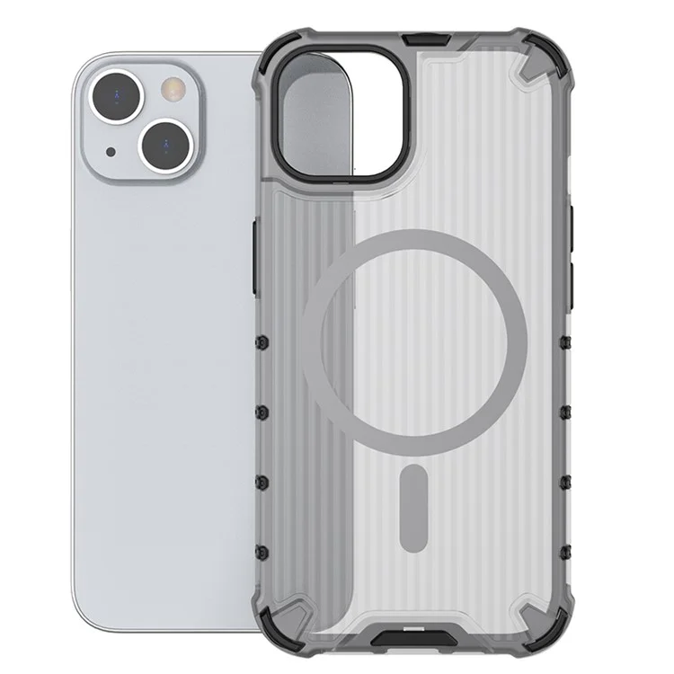 Pour iPhone 13 Étui magnétique compatible avec la bande MagSafe Motif de bande PC+TPU Coque hybride - Gris